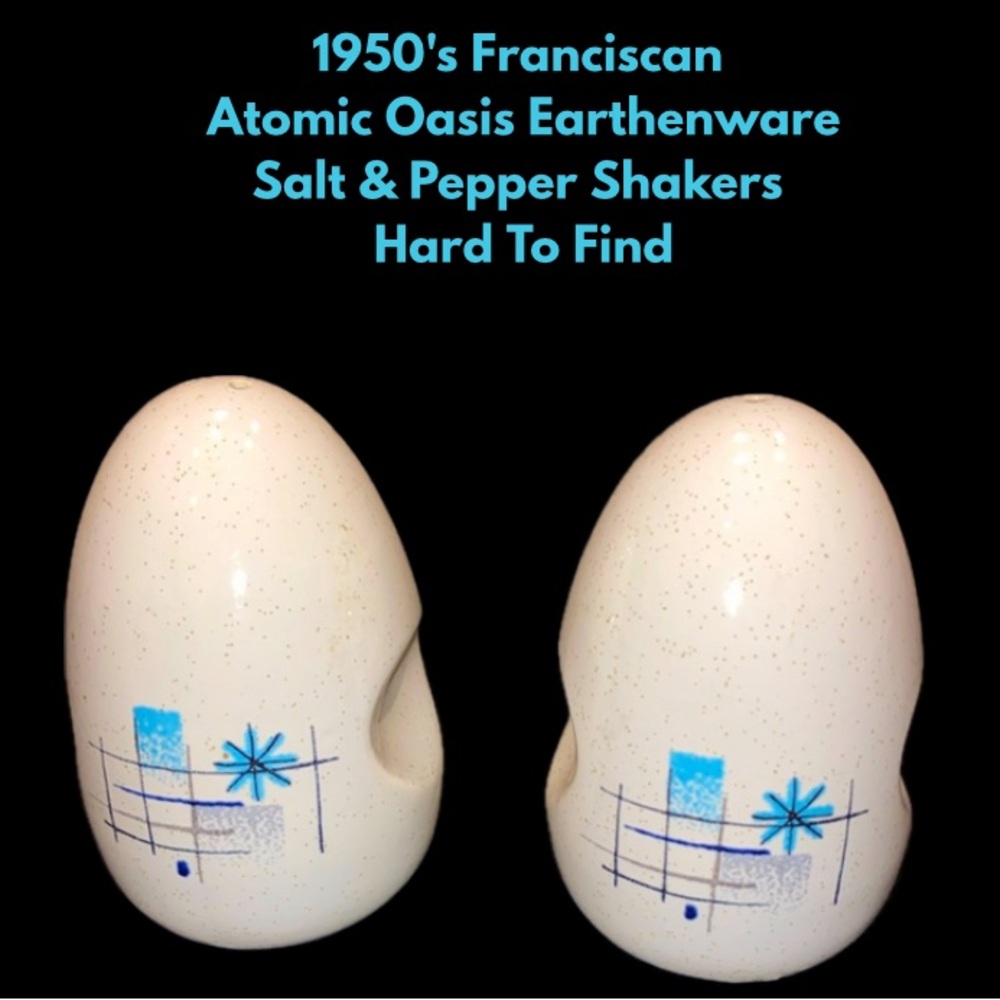1950’s Franciscan Atomic Oasis Earthenware Salt & Pepper Shakers Hard To Find